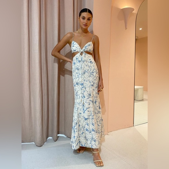 Significant Other Anita Dress Sleeveless Maxi Floral Size 4 Blue Beige - Picture 9 of 16